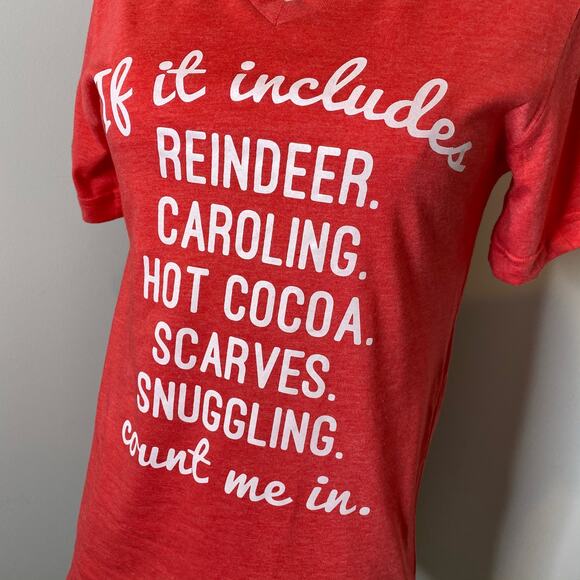 If It Includes Christmas Edition V-Neck Red T-Shirt Ruby's Rubbish Size Small - Picture 2 of 5